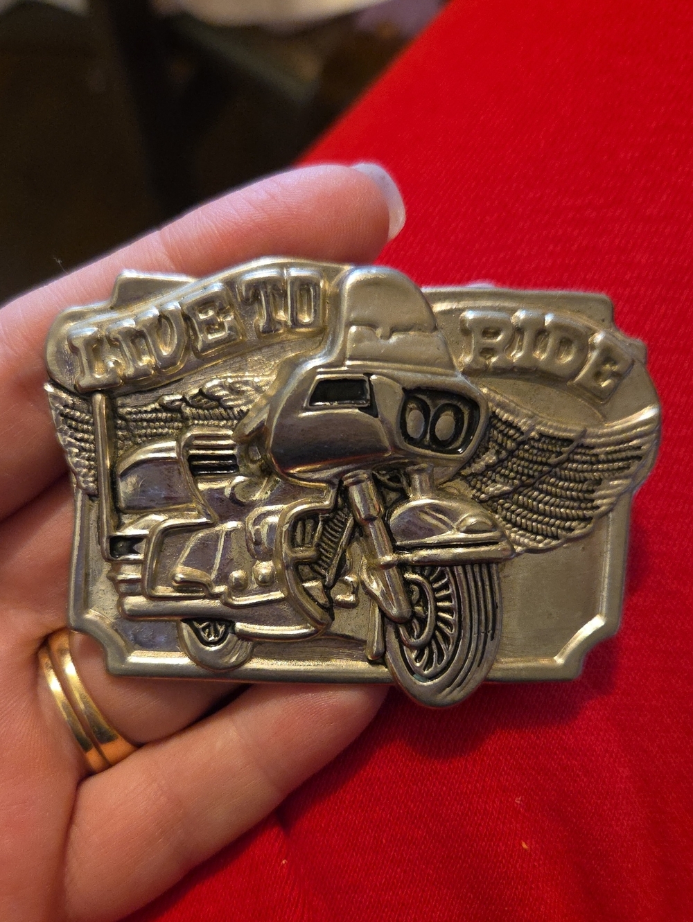 Vintage Silver Motorcycle Belt Buckle - Live to Ride